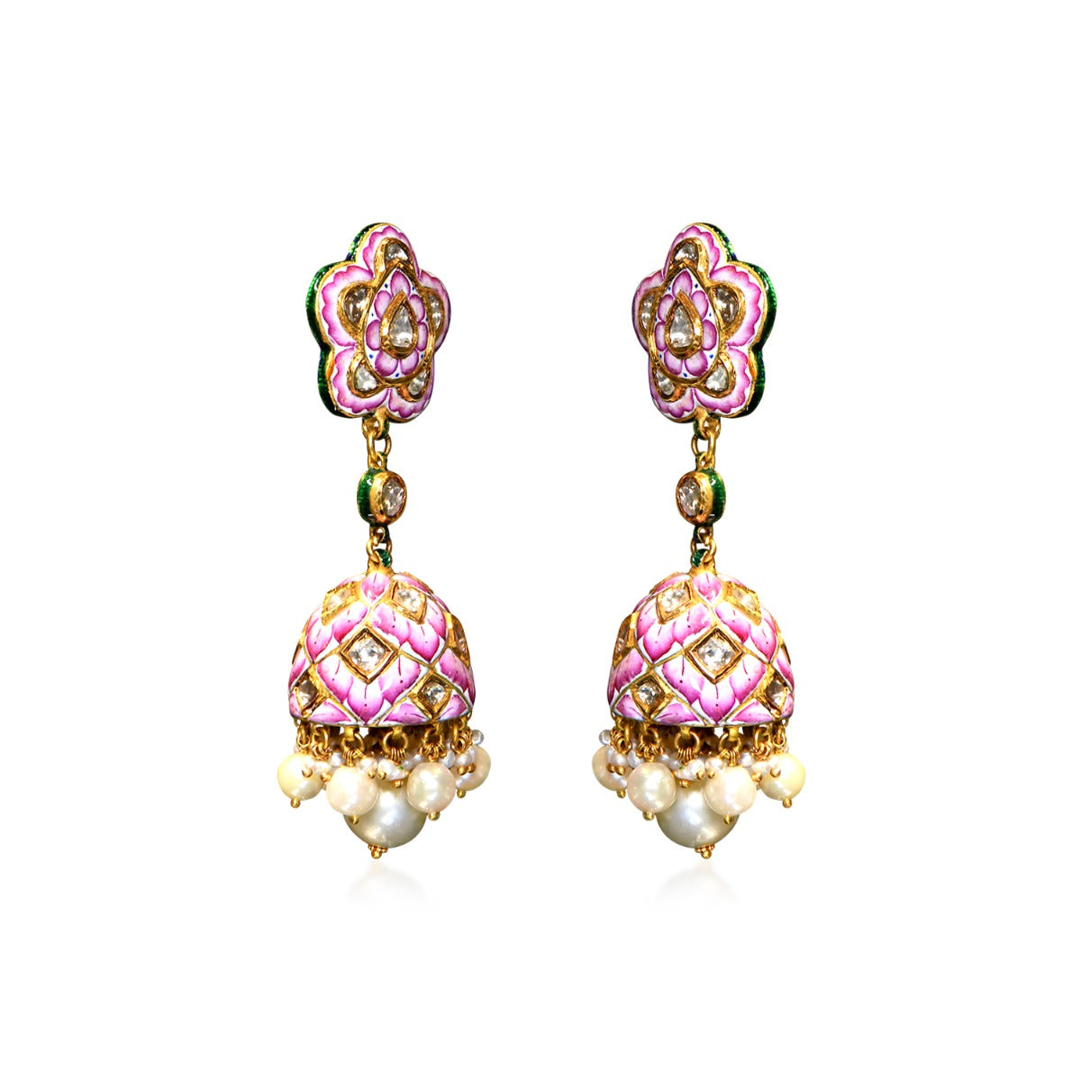 Pink Sunflower Polki Jhumka
