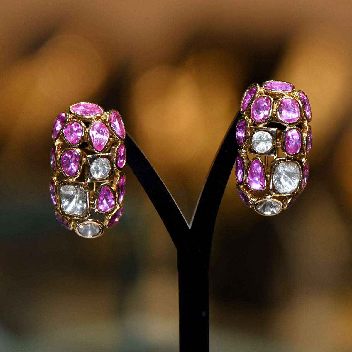 Pink Popper Puff Polki Earrings