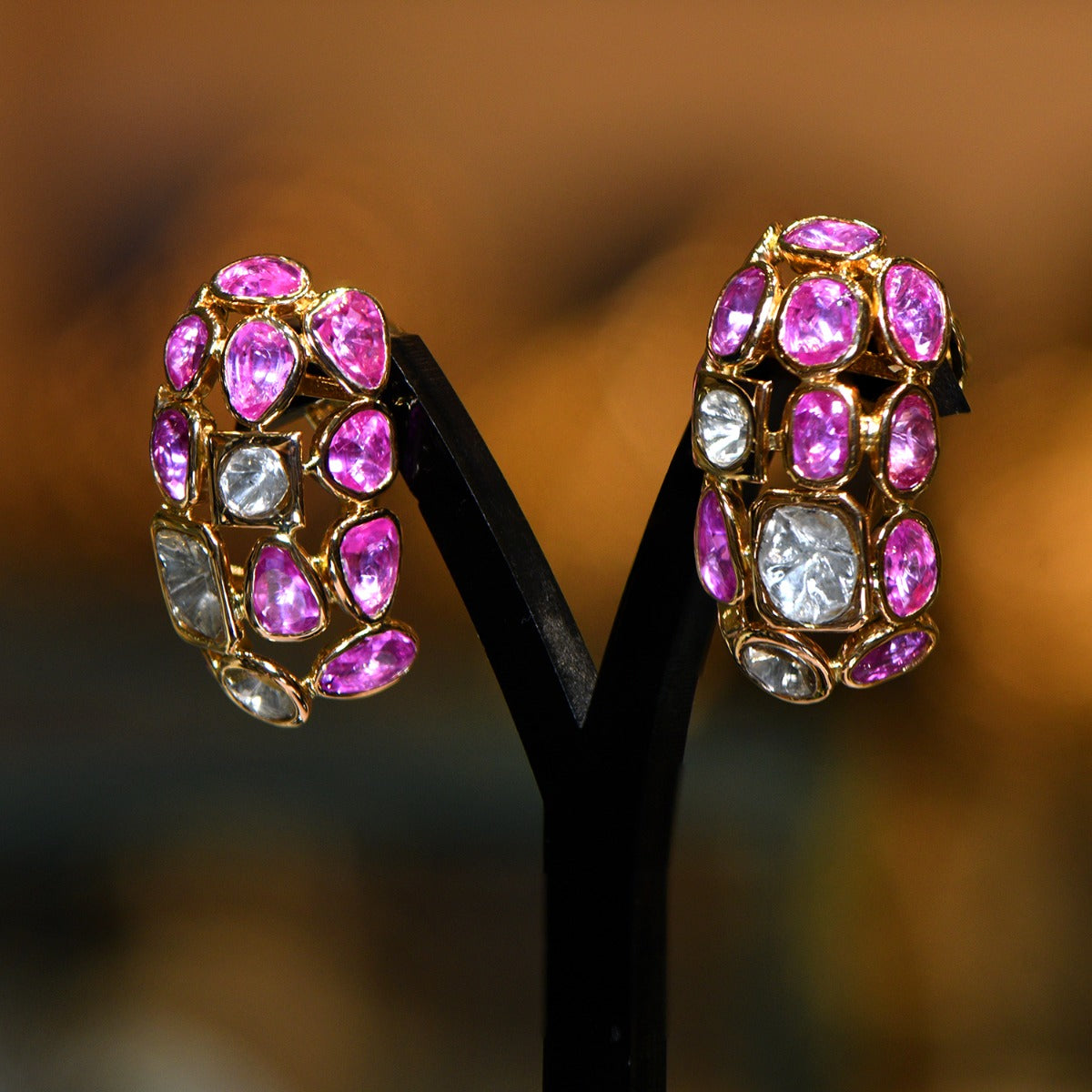 Pink Popper Puff Polki Earrings