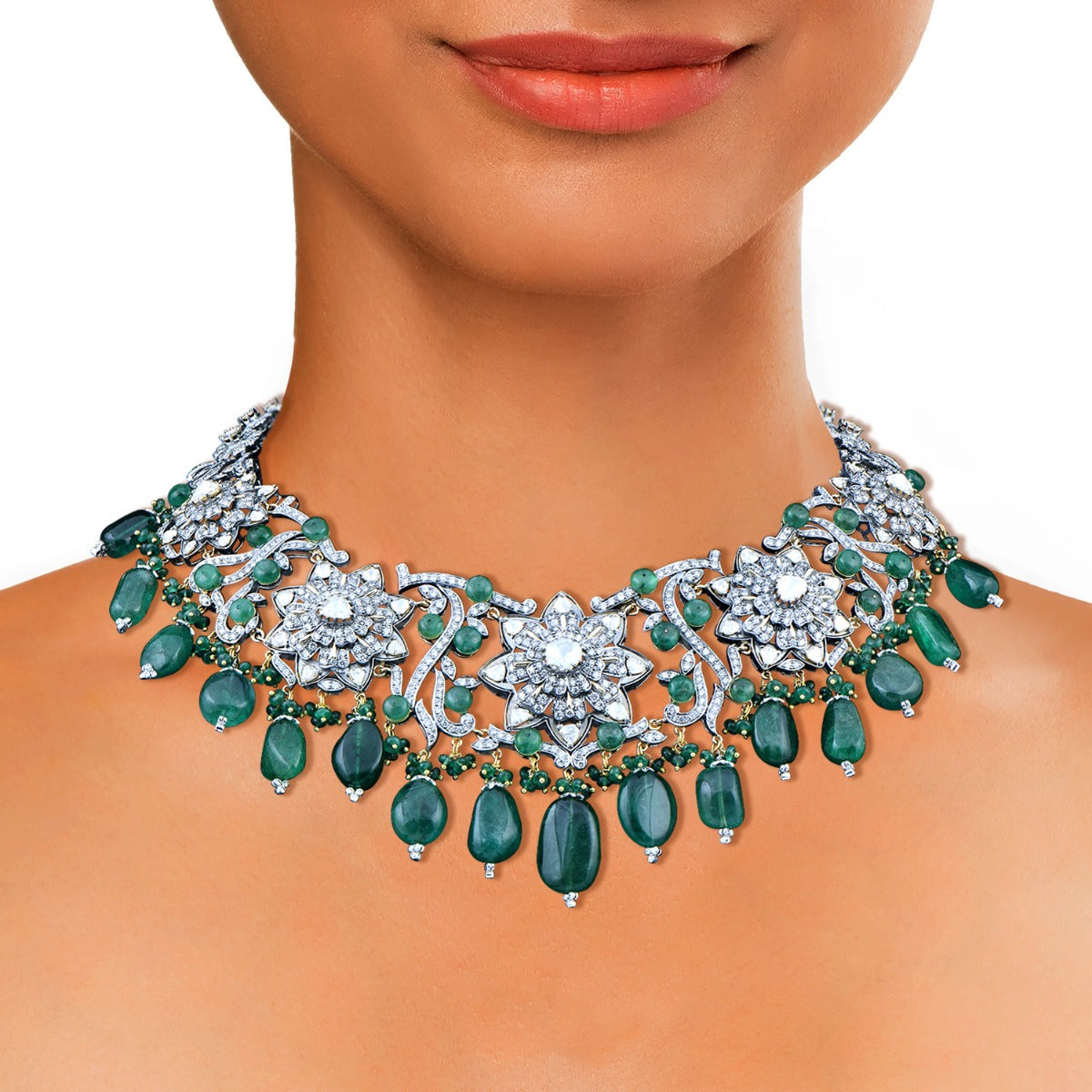 Floral Band Stone Polki Necklace