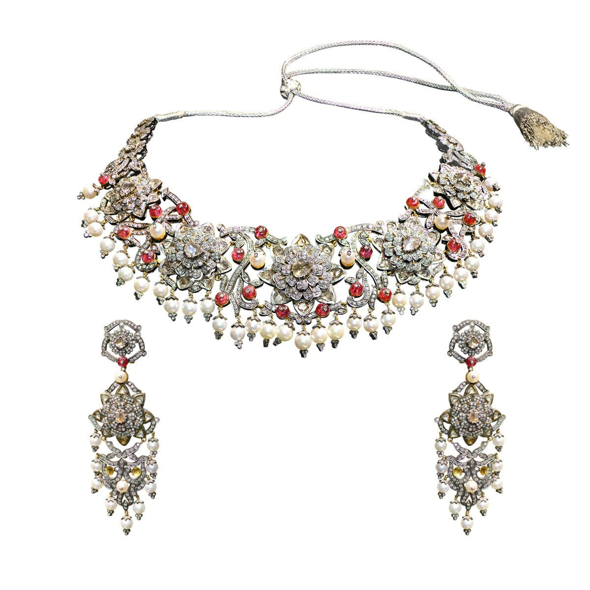 Ornate Bloom Polki Necklace Set