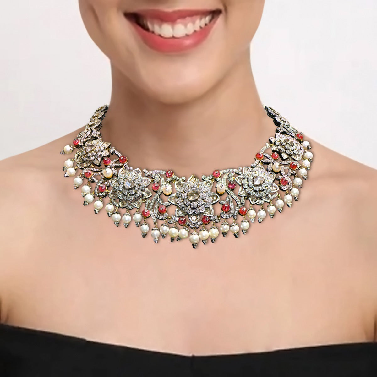 Ornate Bloom Polki Necklace Set