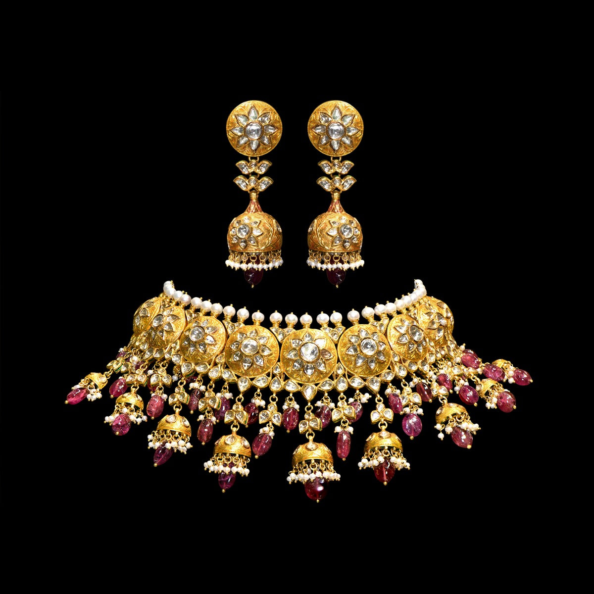 Pink Bling Polki Choker Set