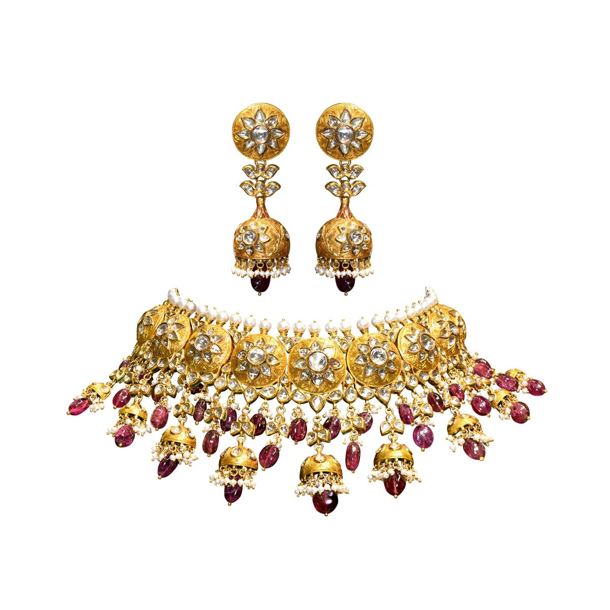 Pink Bling Polki Choker Set