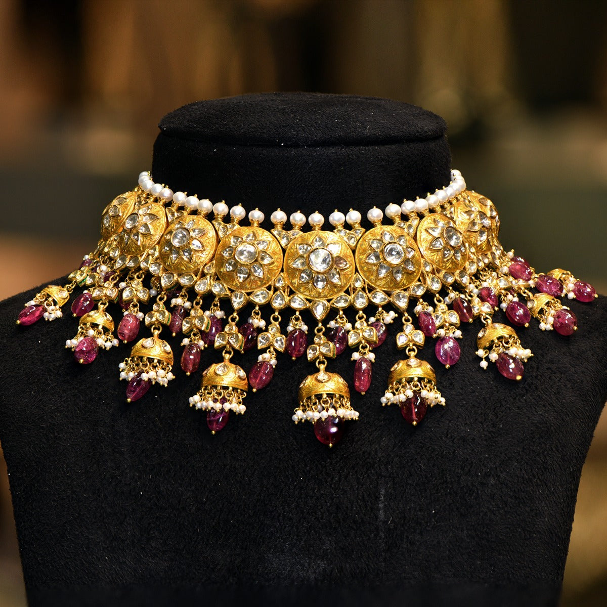Pink Bling Polki Choker Set