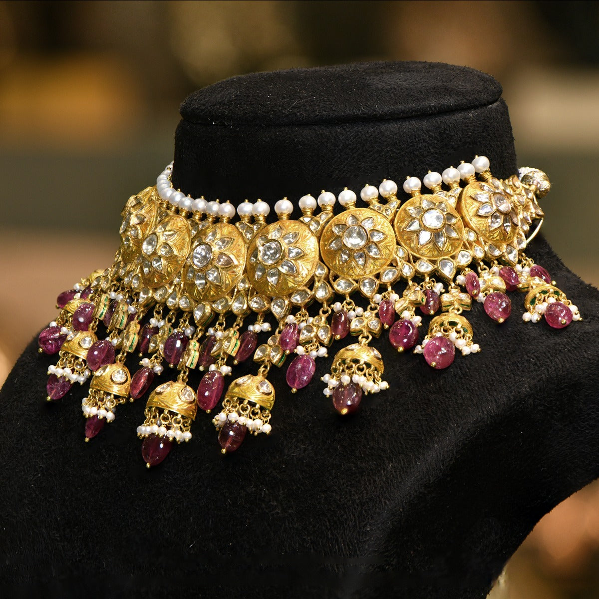 Pink Bling Polki Choker Set
