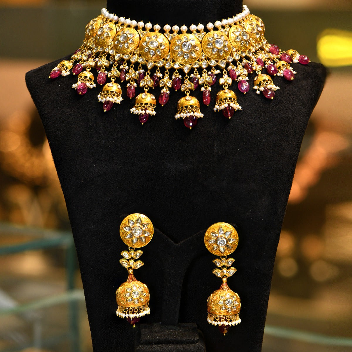 Pink Bling Polki Choker Set