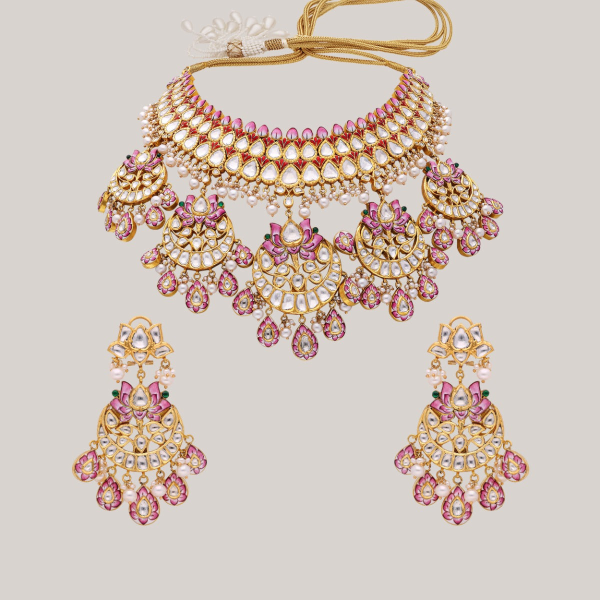 Golden Filigree Petals Polki Set