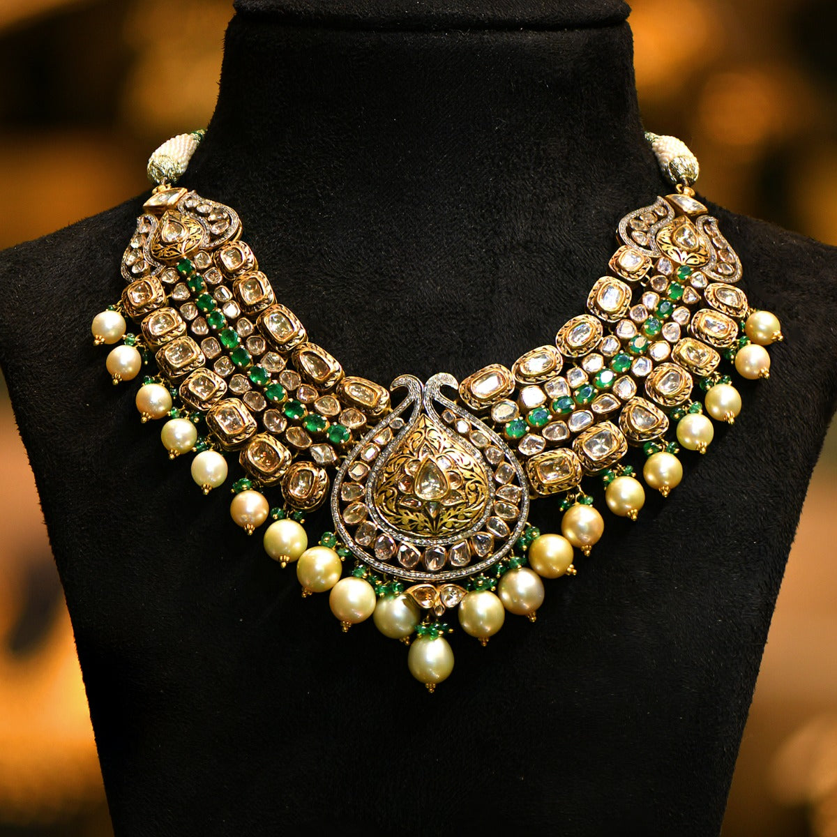 Massive Droplet Polki Necklace Set Yellow Gold