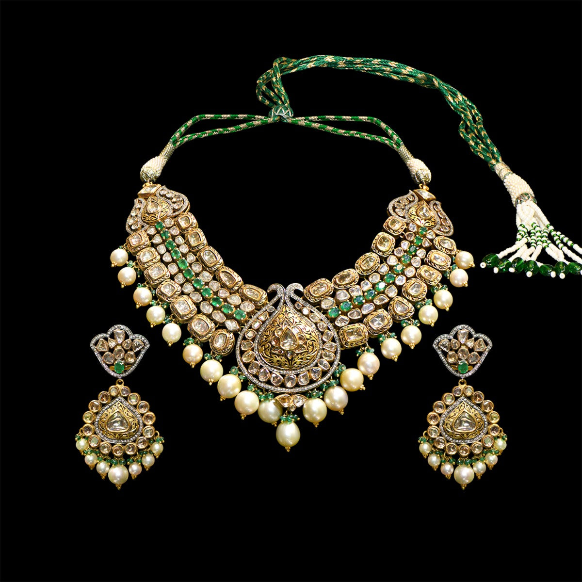 Massive Droplet Polki Necklace Set Yellow Gold