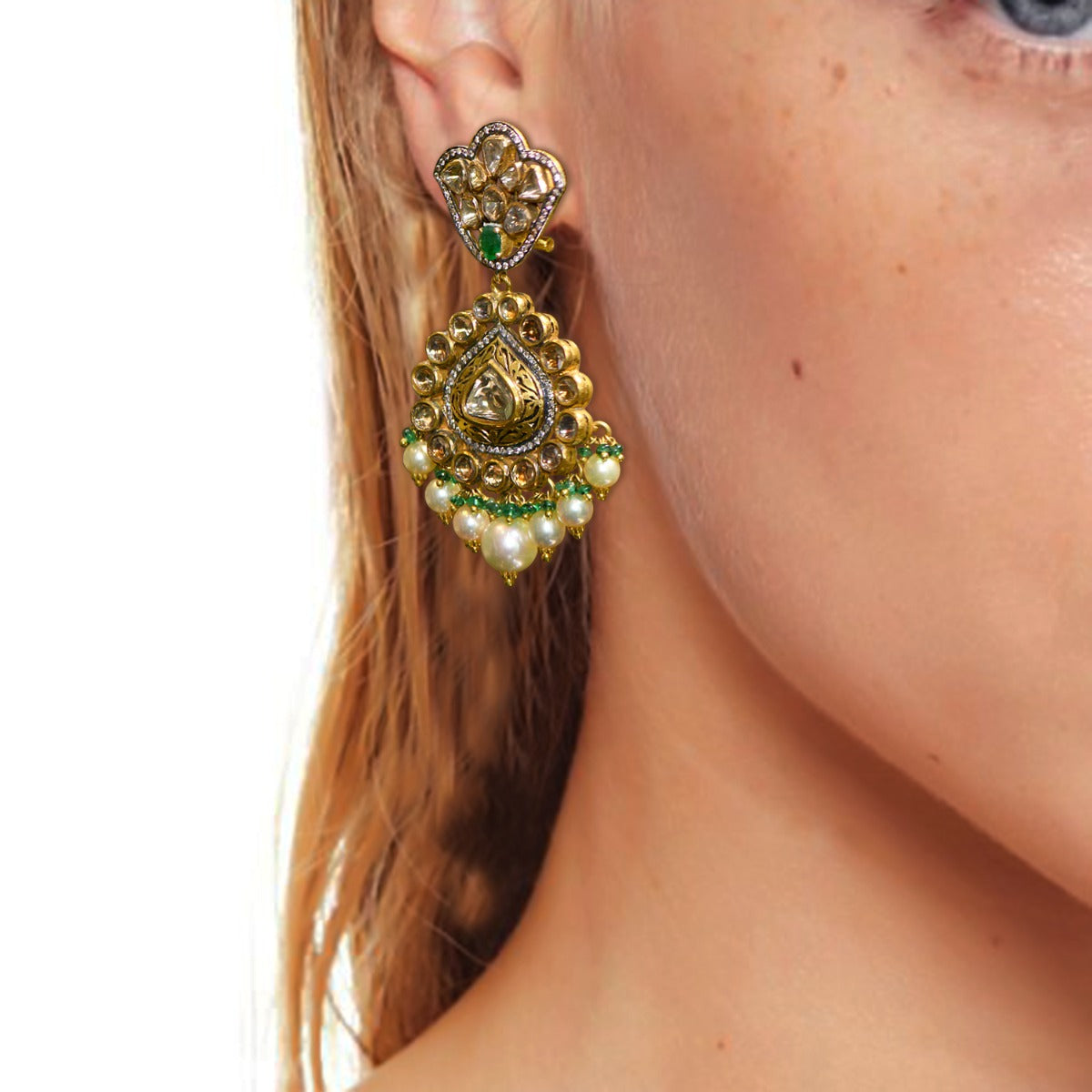 Massive Droplet Polki Necklace Set Yellow Gold
