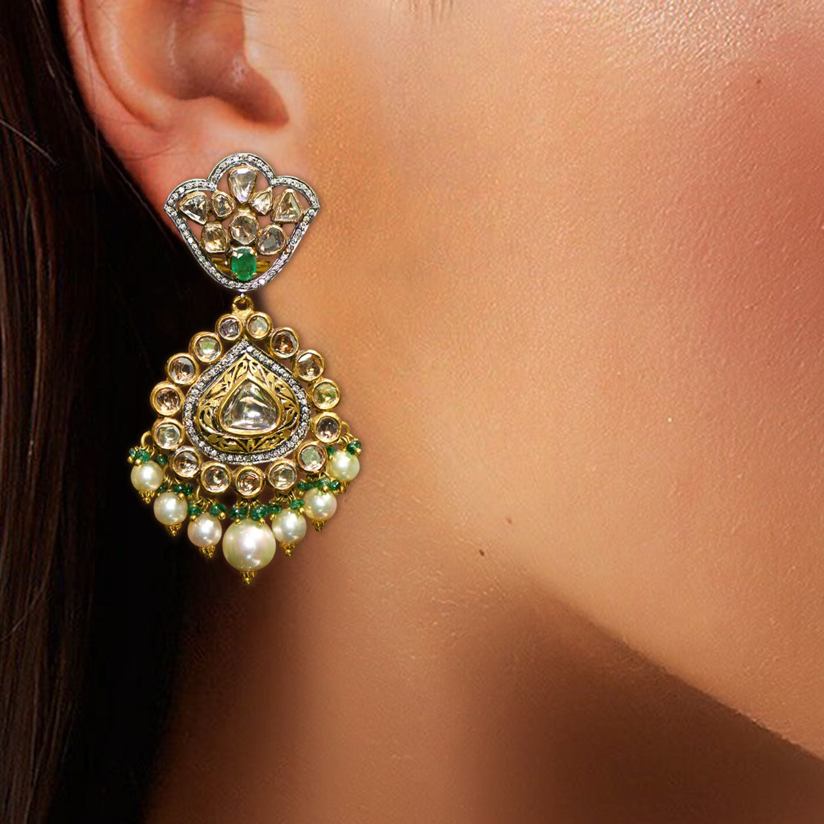 Massive Droplet Polki Necklace Set Yellow Gold