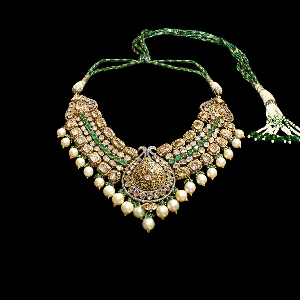 Massive Droplet Polki Necklace Set Yellow Gold