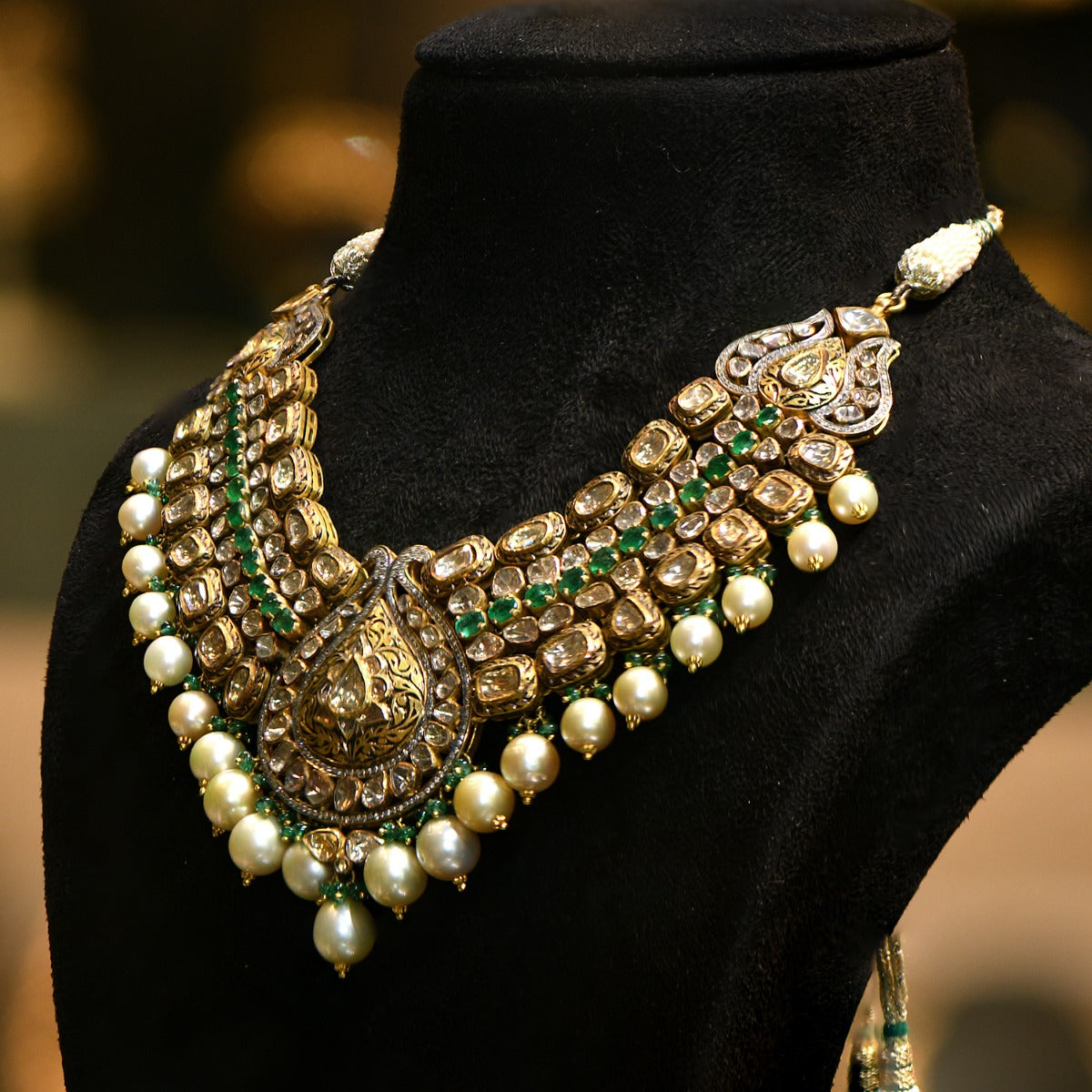 Massive Droplet Polki Necklace Set Yellow Gold