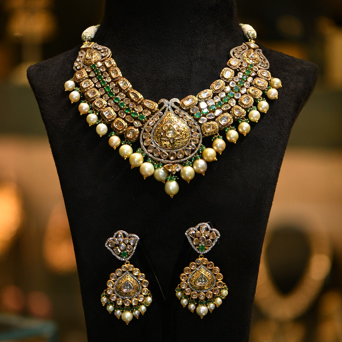 Massive Droplet Polki Necklace Set Yellow Gold