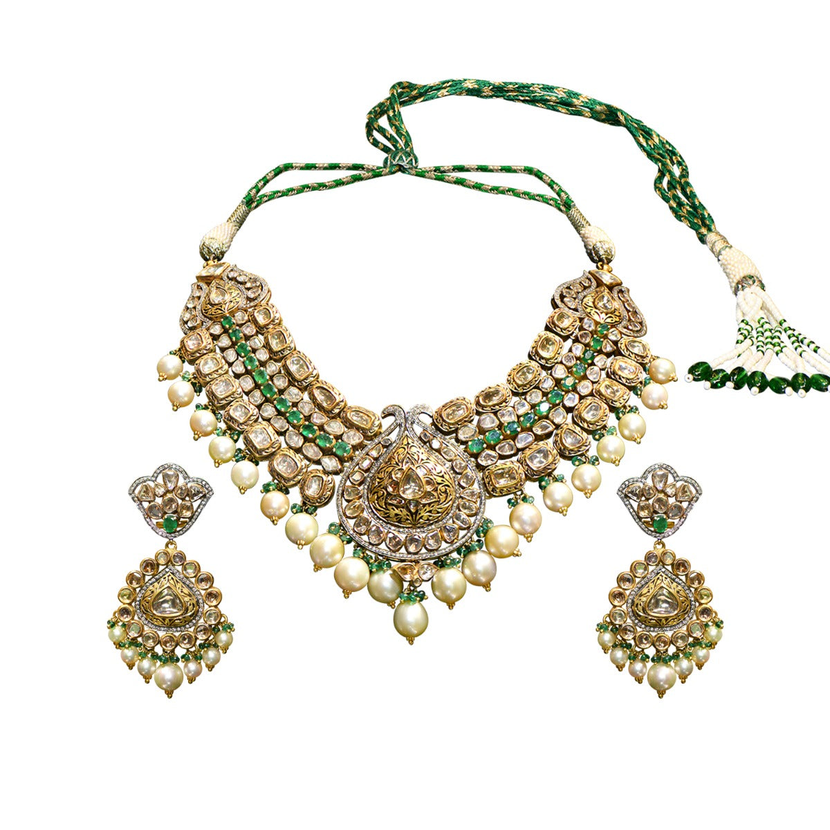 Massive Droplet Polki Necklace Set Yellow Gold
