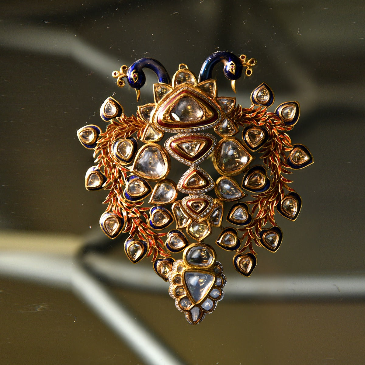 Peacock Heads Polki Pendant