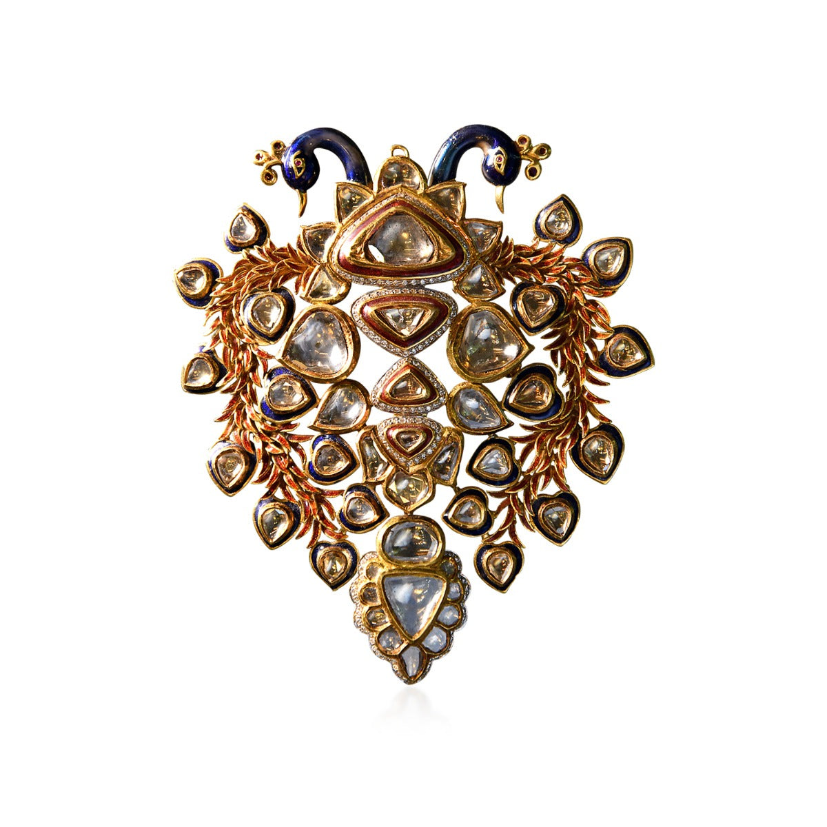 Peacock Heads Polki Pendant