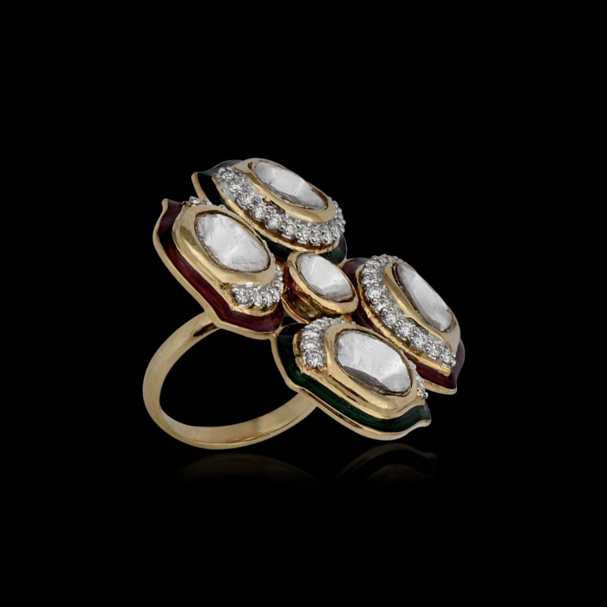 Flower Pedestal Polki Ring