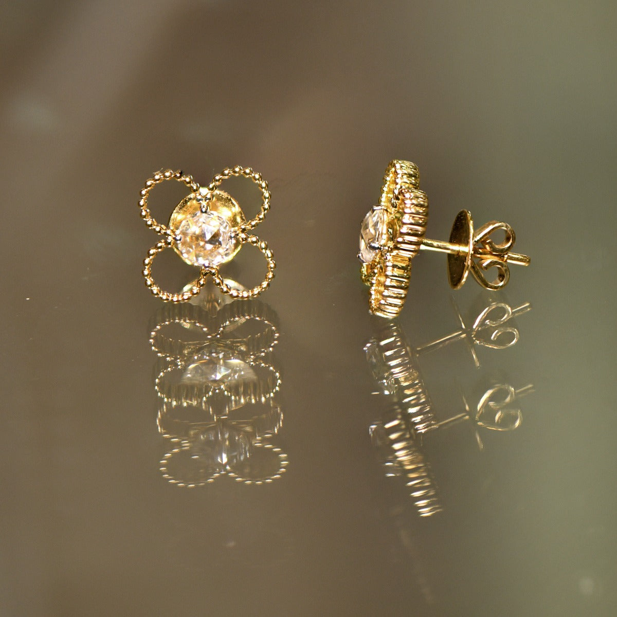 Ribbon Four Diamond Earrings