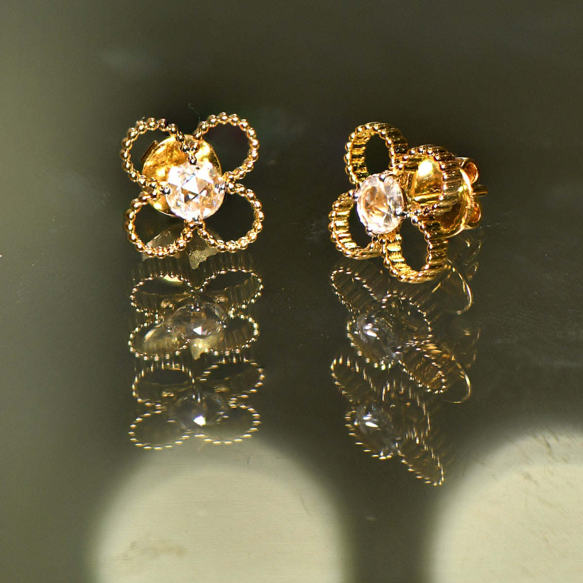 Ribbon Four Diamond Earrings