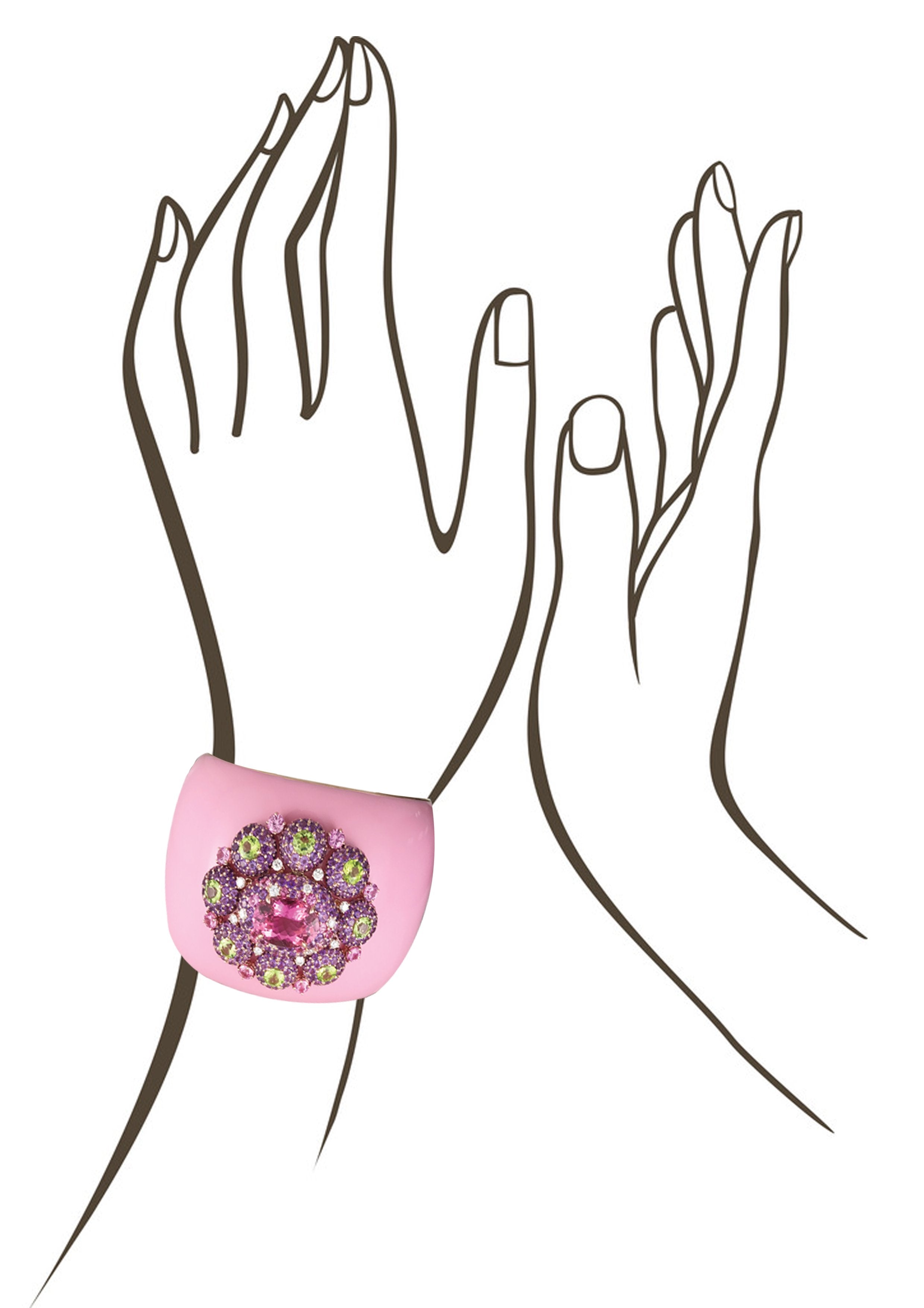 Pink Enamel Diamond Cuff