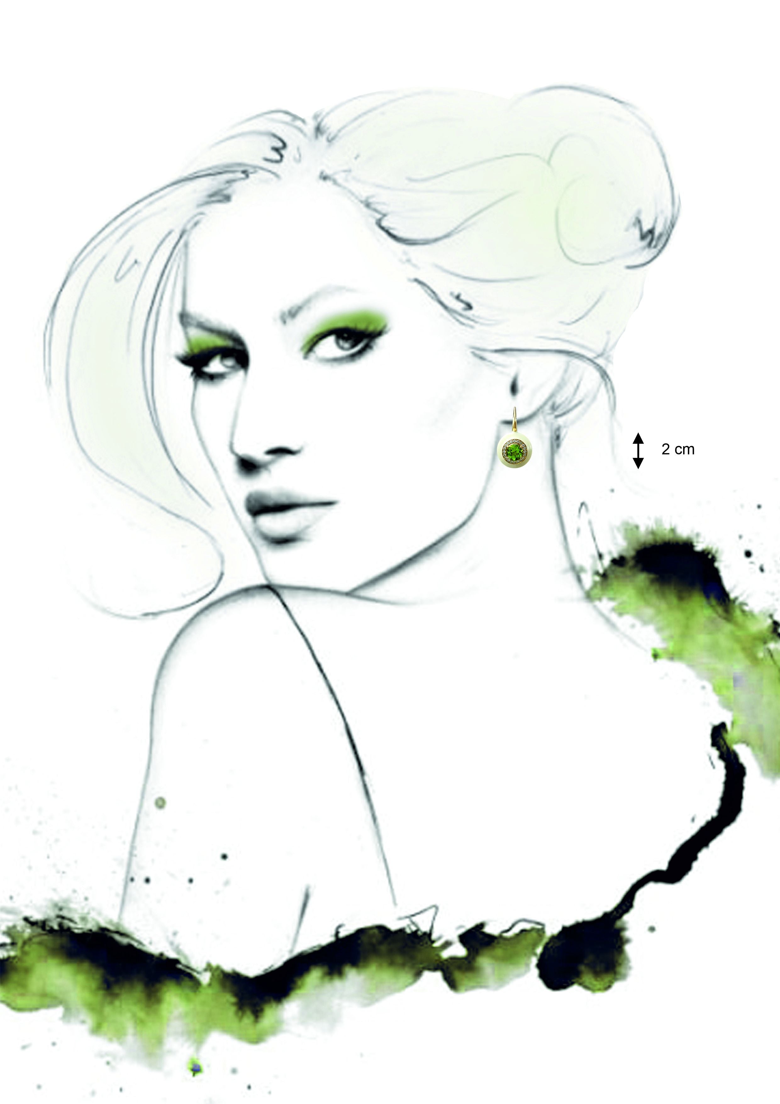 Peridot Green Ceramic Diamond Earrings