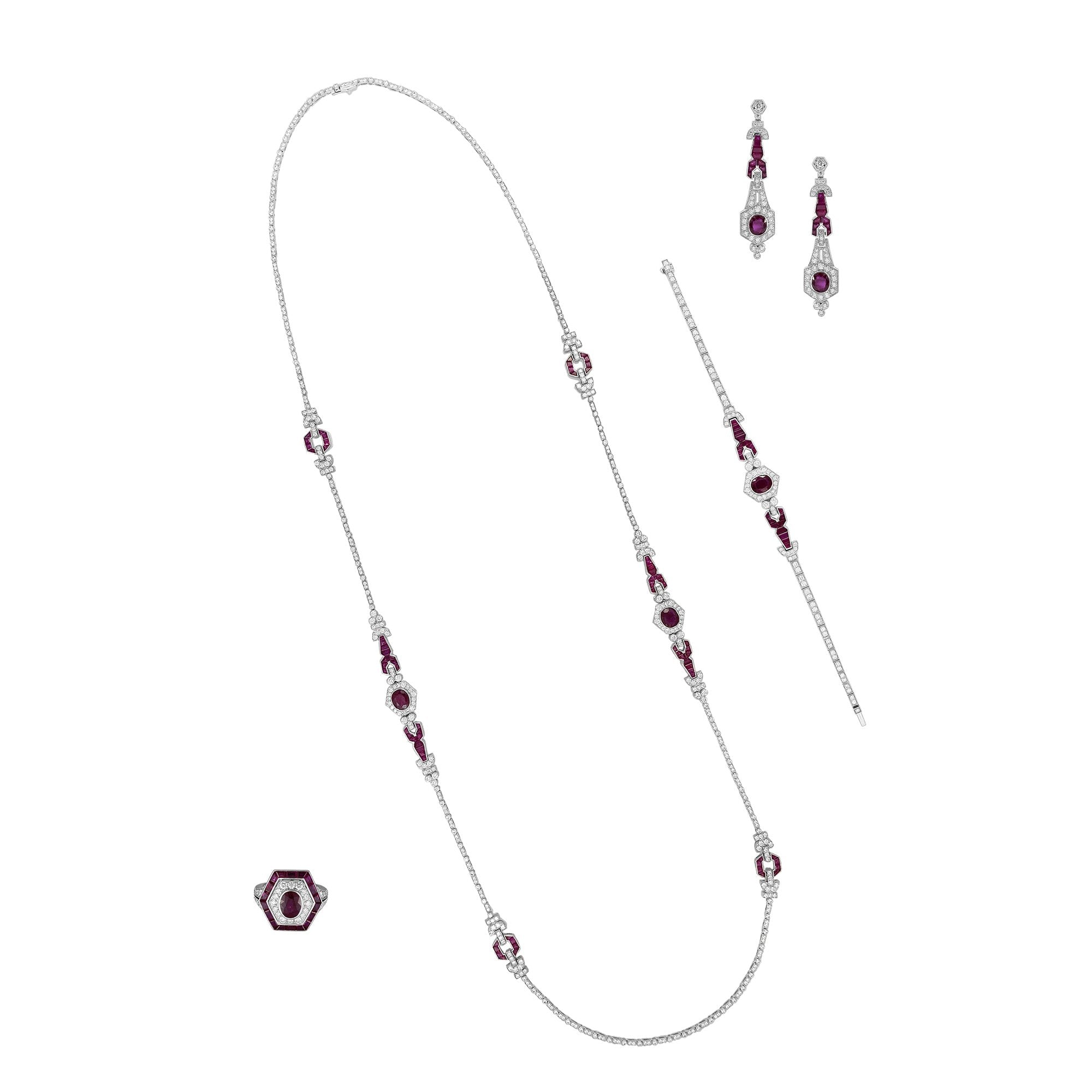 Ruby Dotted Sleek Diamond Necklace Set