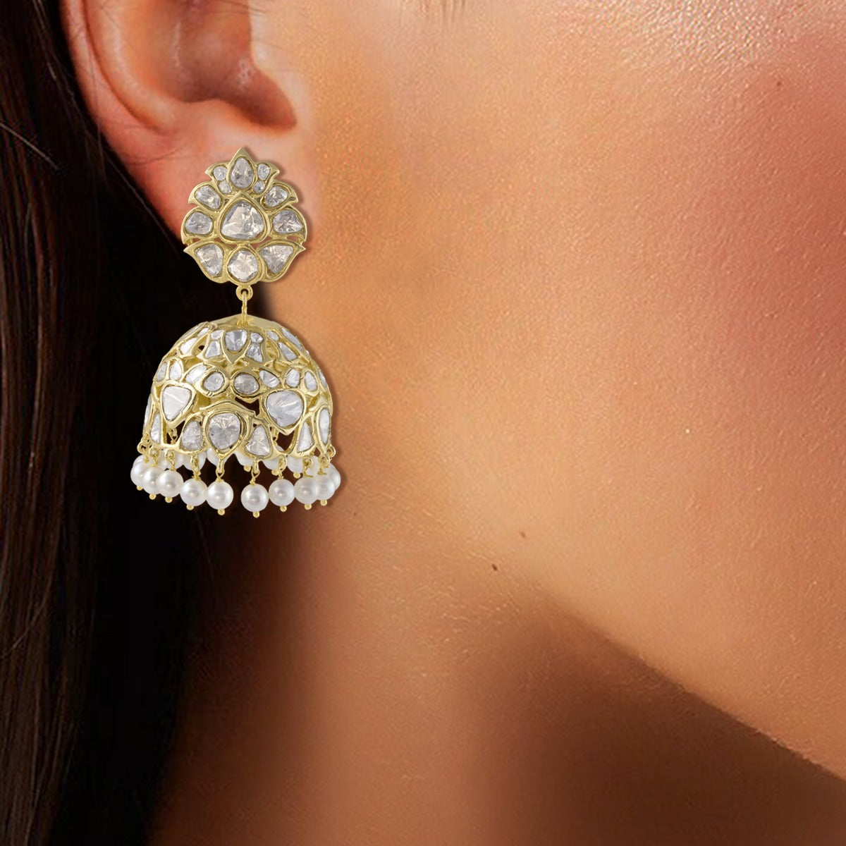 Yellow Parish Dome Polki Jhumka
