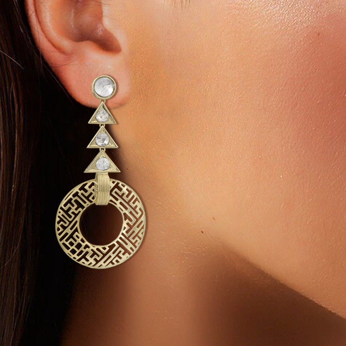 Pine Cone Tree Polki Earrings