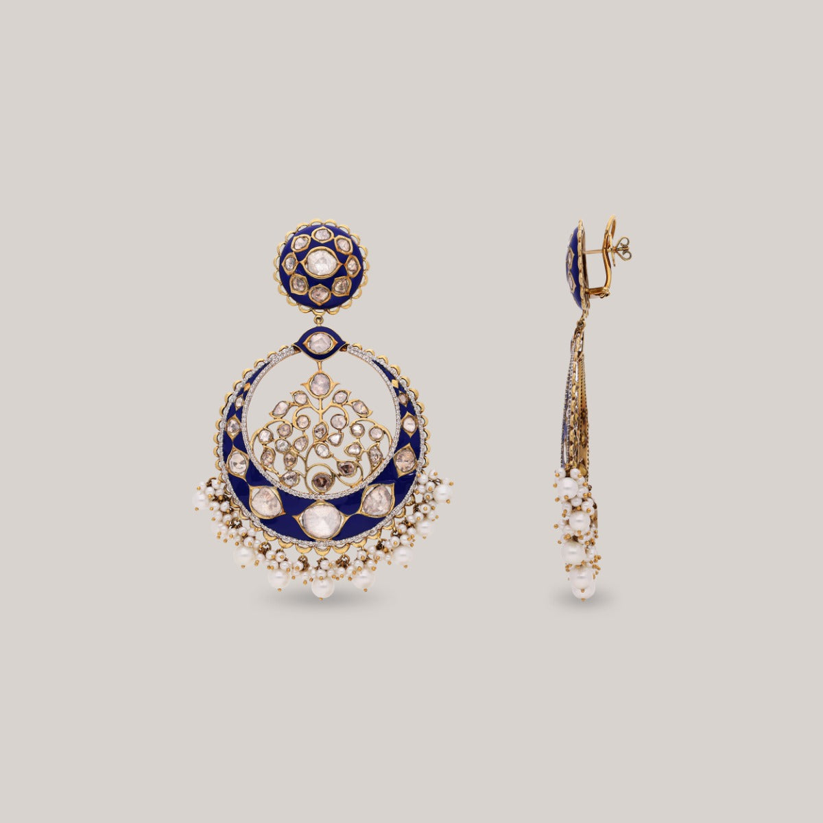 Peacock Feather Shaped Polki Chandbali