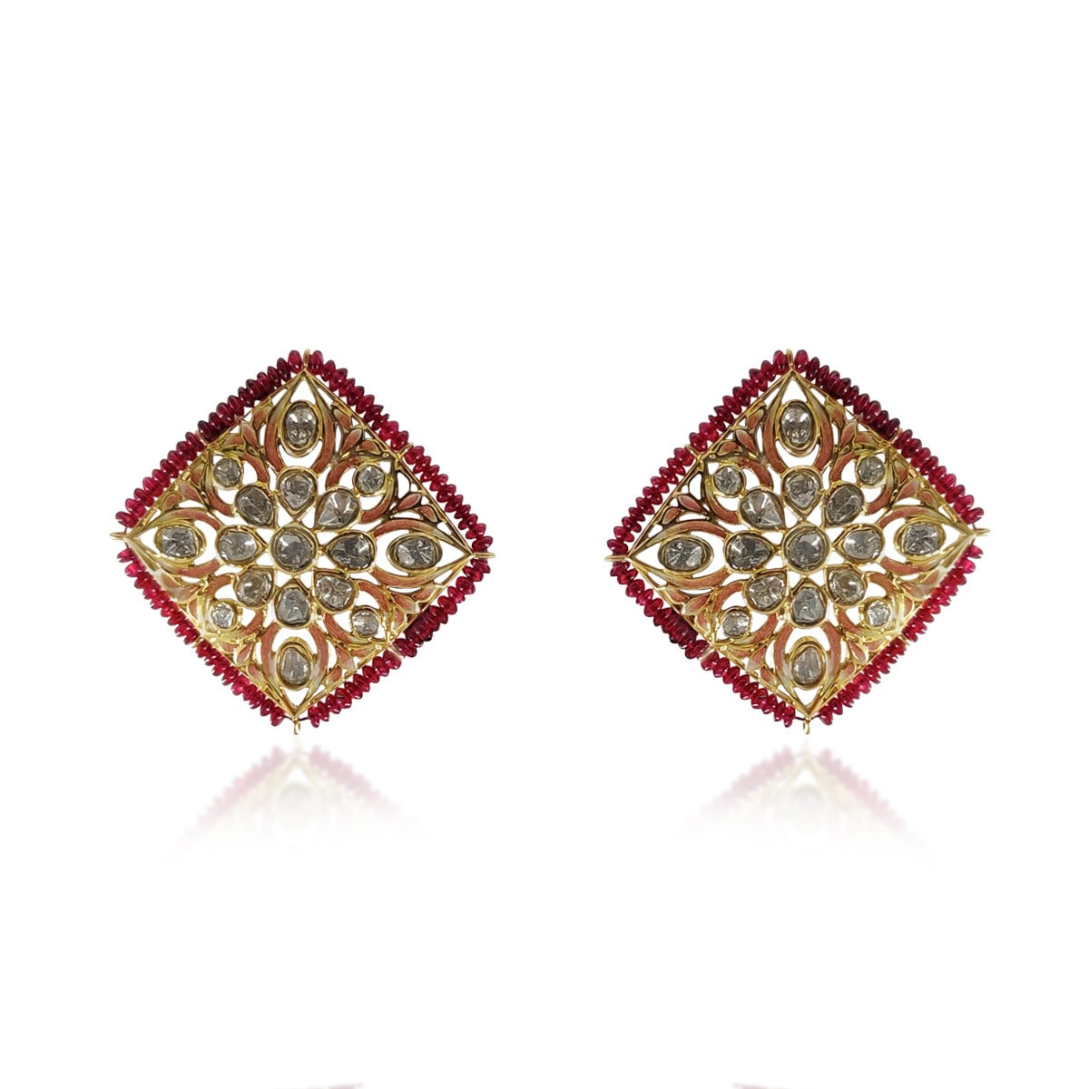 Maroon Gold Stiff Polki Necklace Set