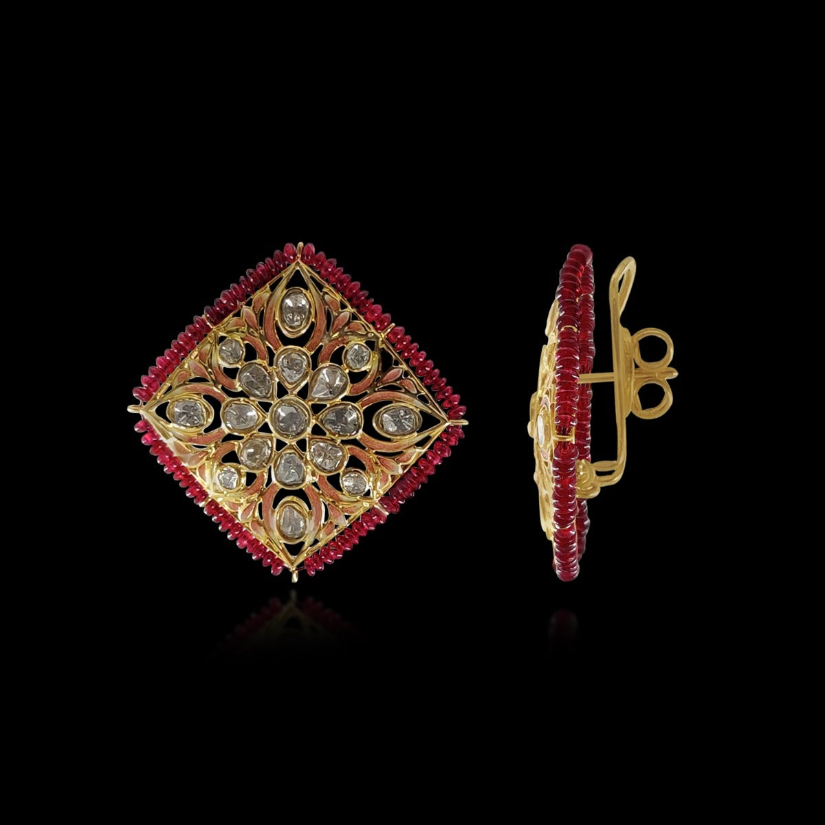 Upright Square Pink Polki Earrings