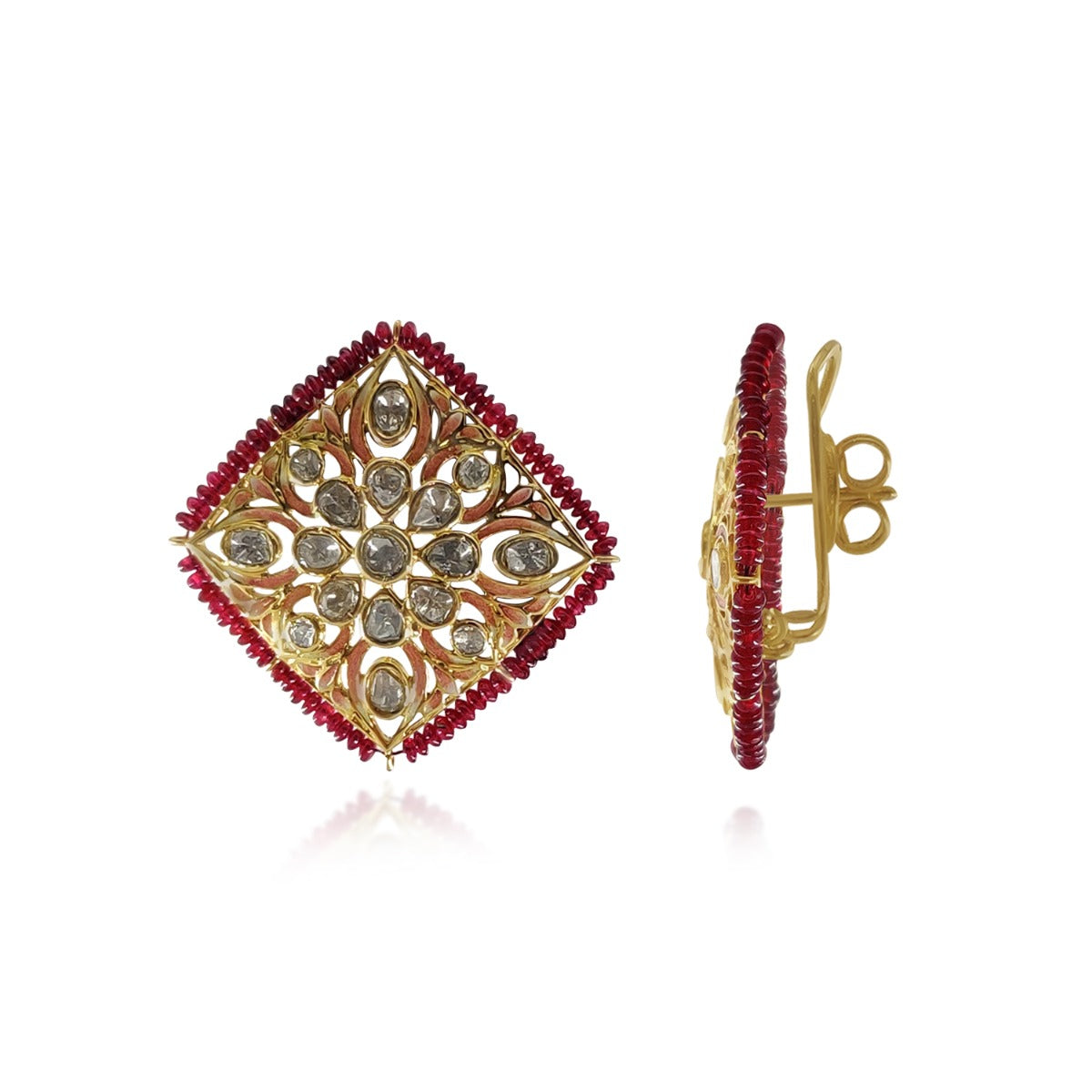 Upright Square Pink Polki Earrings