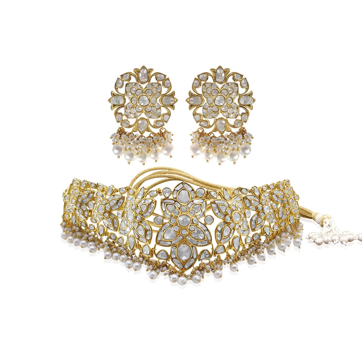 Feathered Dainty Polki Necklace Set