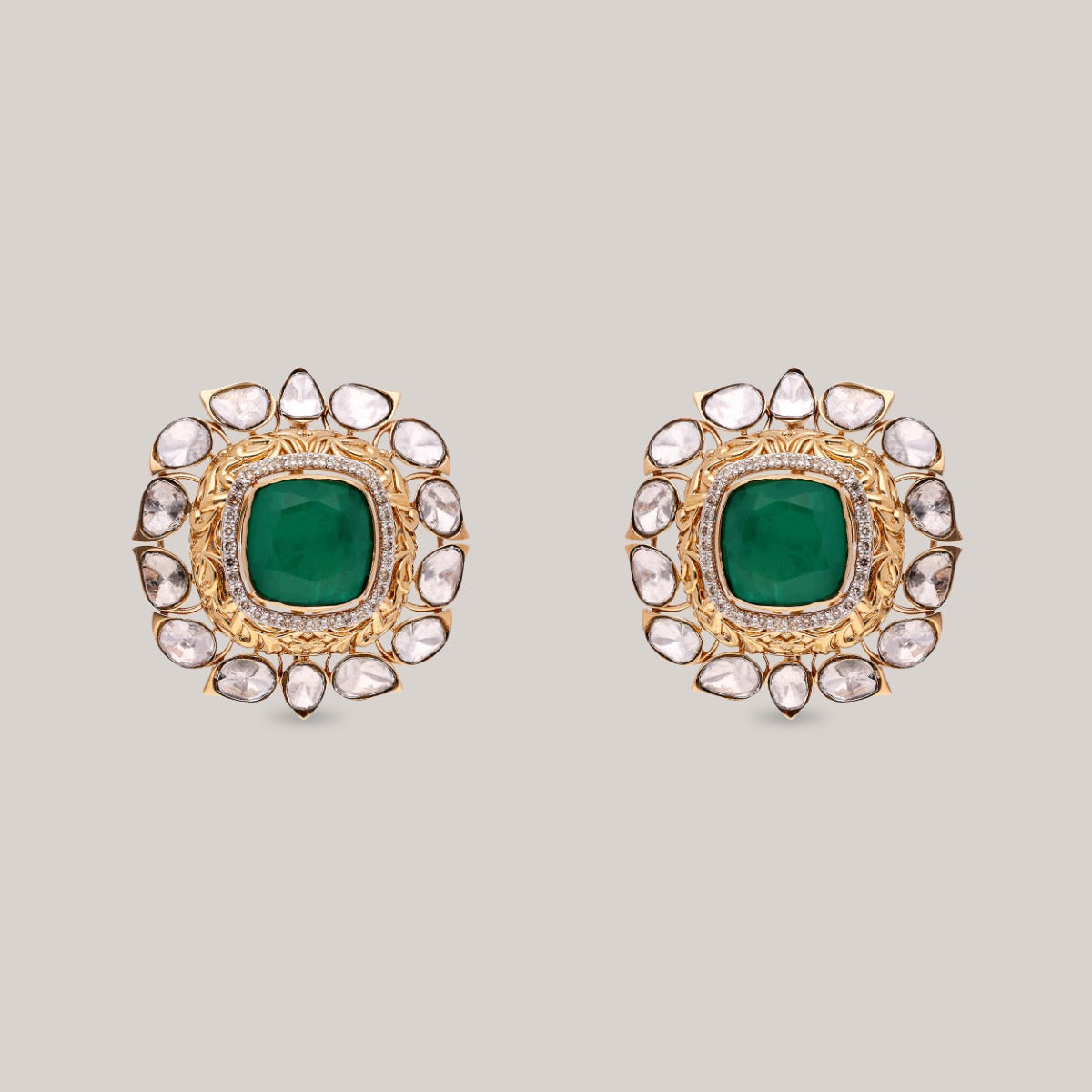 Majestic Emerald Cascade Polki Necklace Set