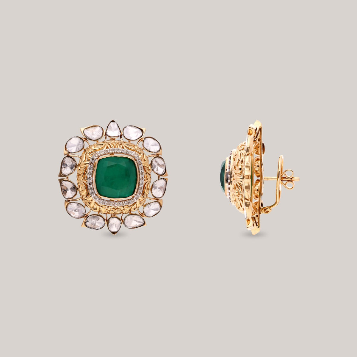 Mystic Green Charm Polki Earrings