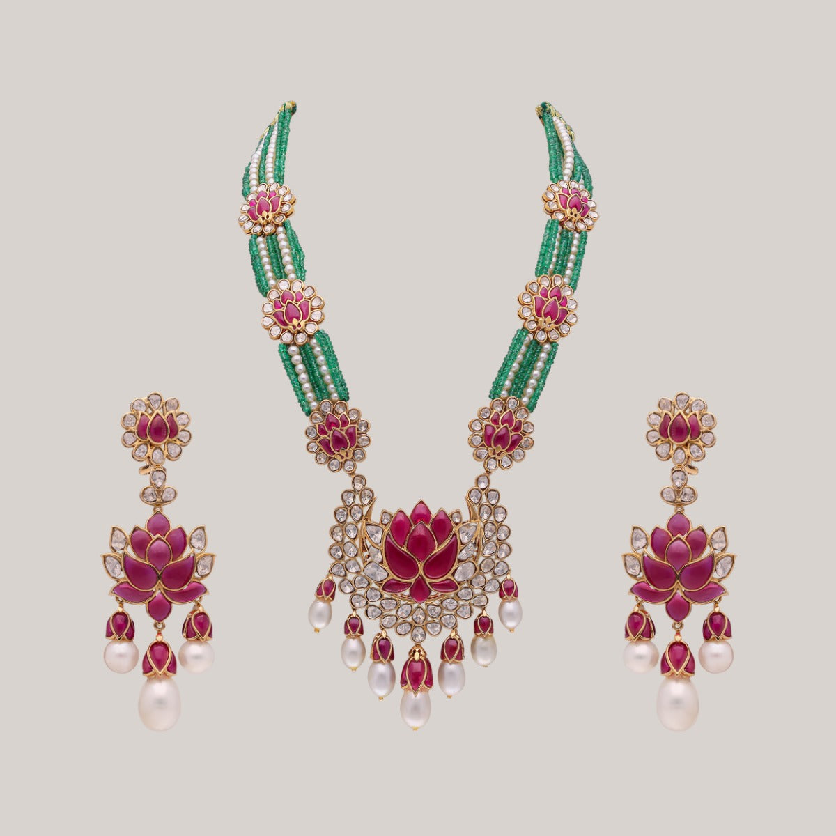 Empress Lotus Polki Necklace Set
