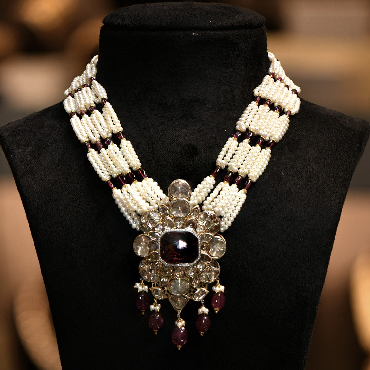 Maroon Traditional Polki Necklace