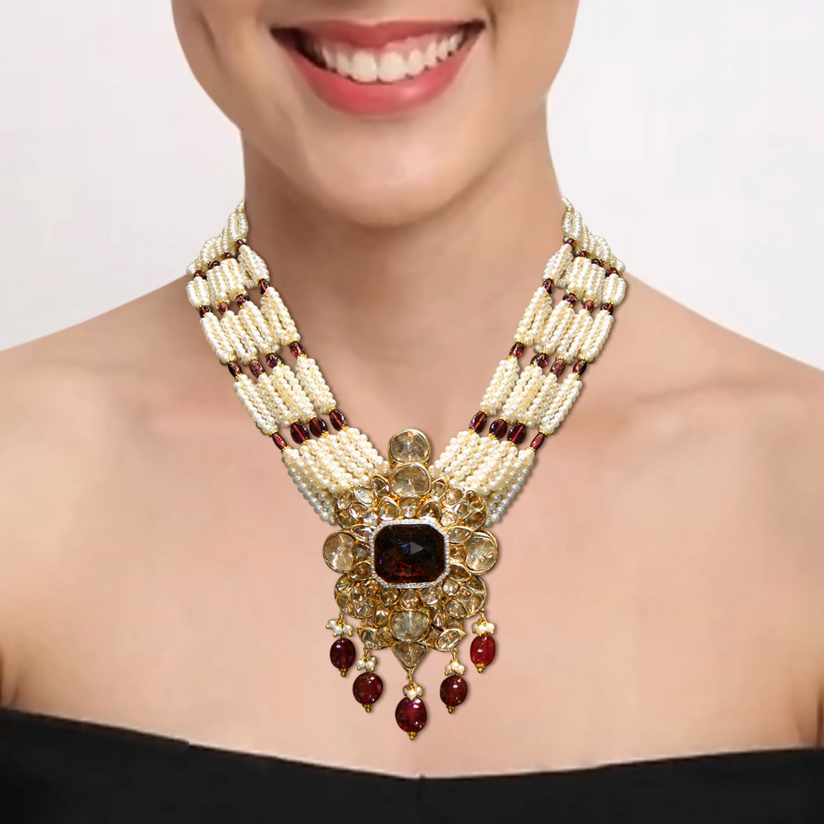 Maroon Traditional Polki Necklace