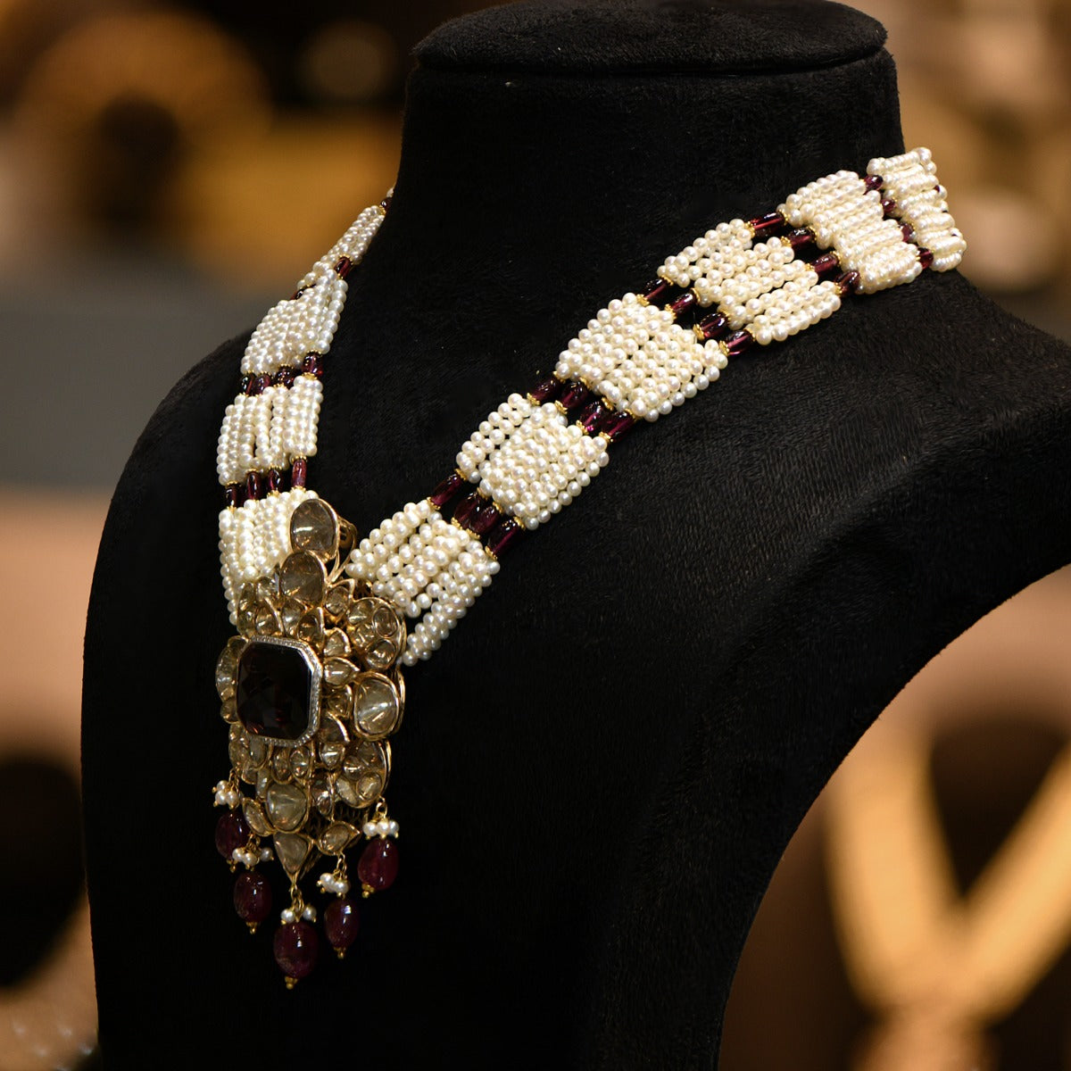 Maroon Traditional Polki Necklace