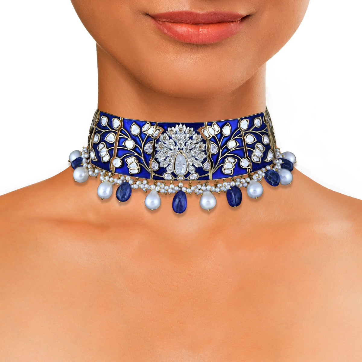 Electric Blue Polki Choker