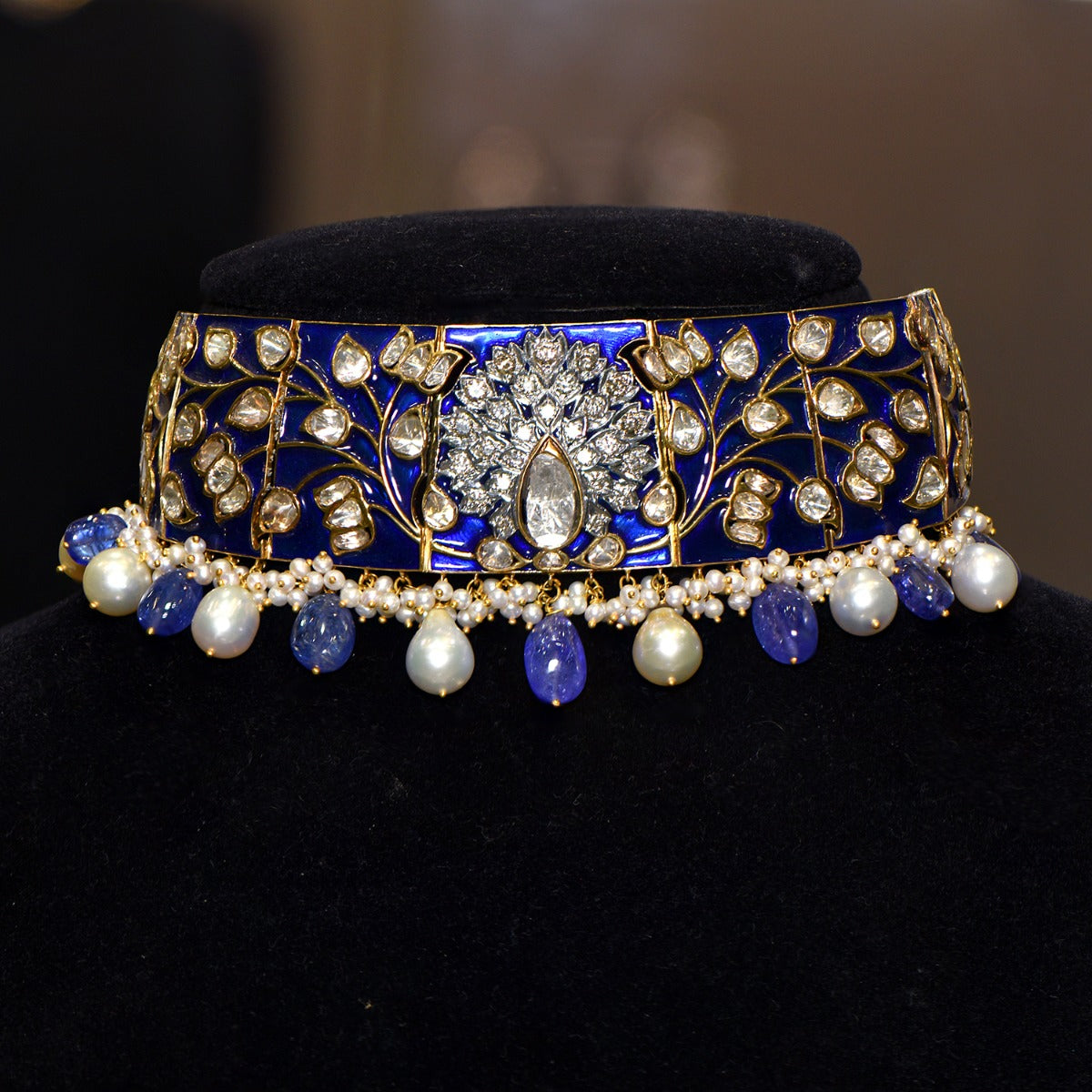 Blue Flakes Polki Choker Set