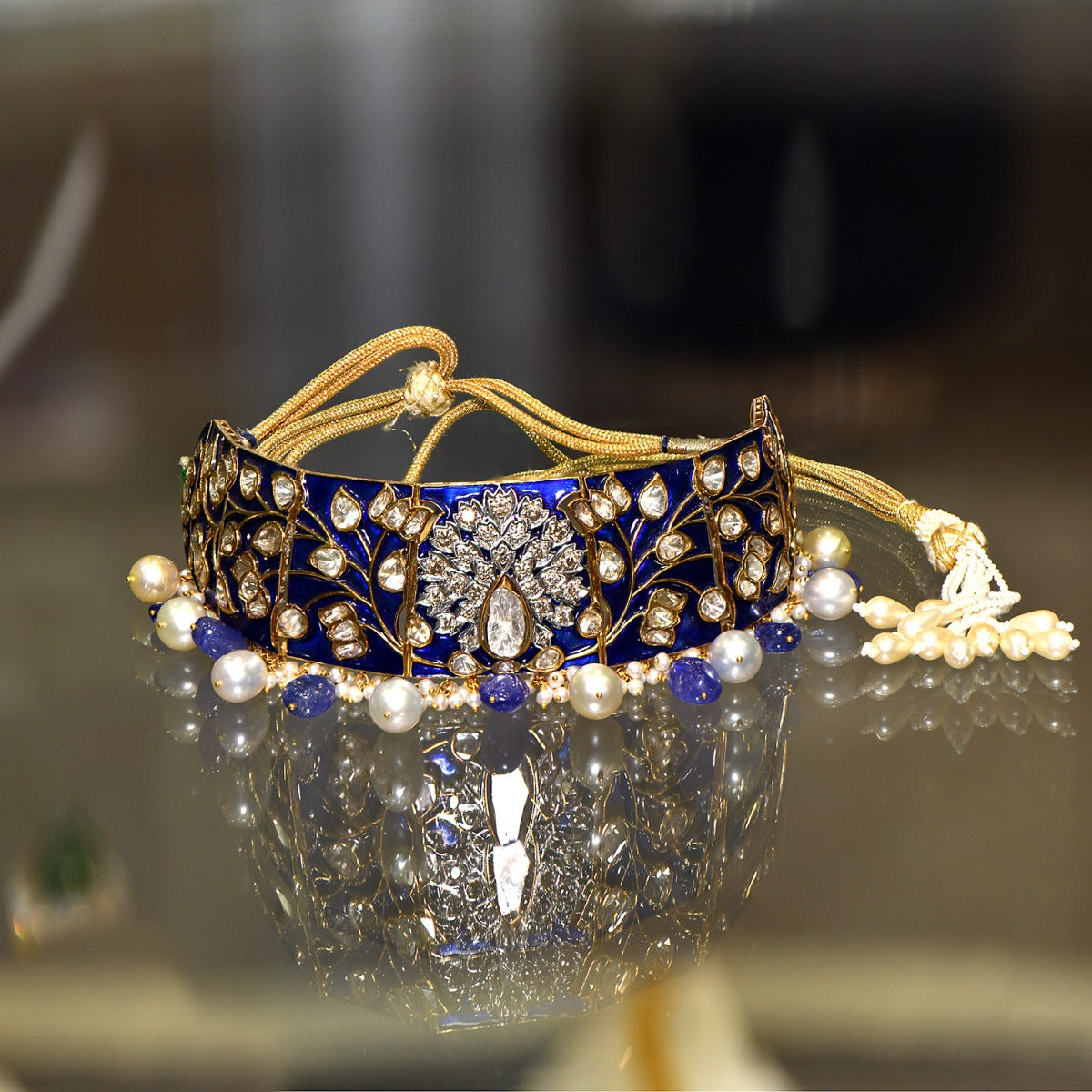 Blue Flakes Polki Choker Set