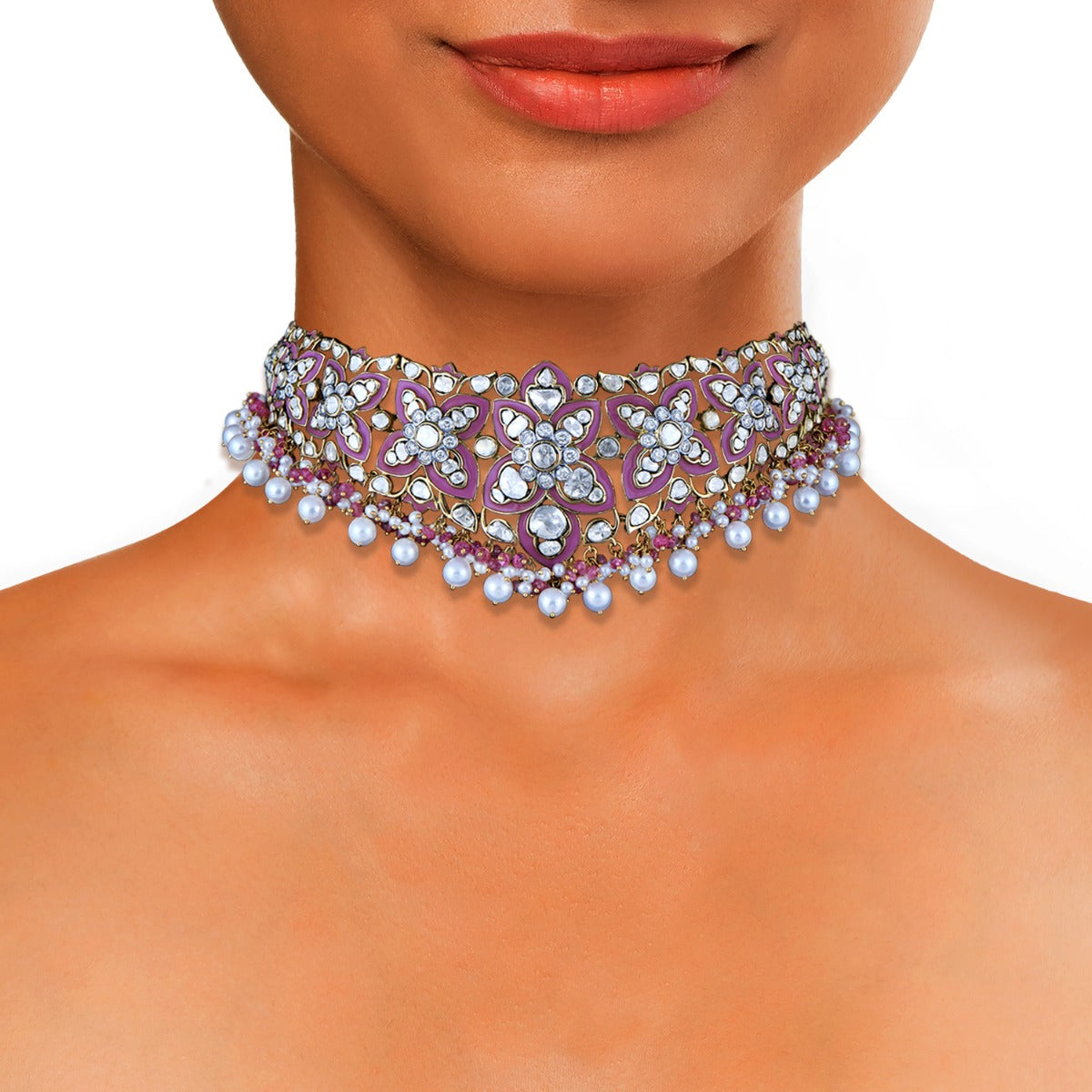 Flower Bouquet Colourbar Polki Necklace