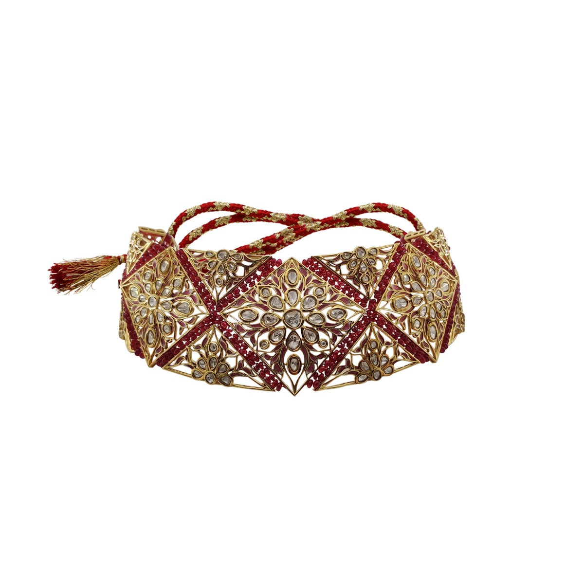 Maroon Polki Stiff Necklace
