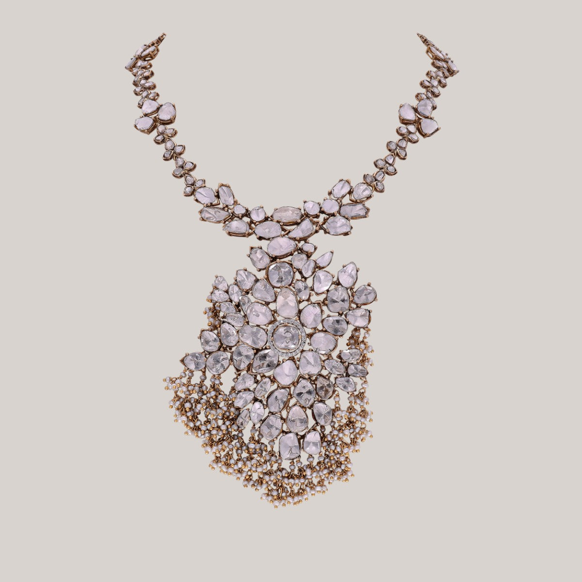 Asymmetric Cluster Floral Polki Necklace