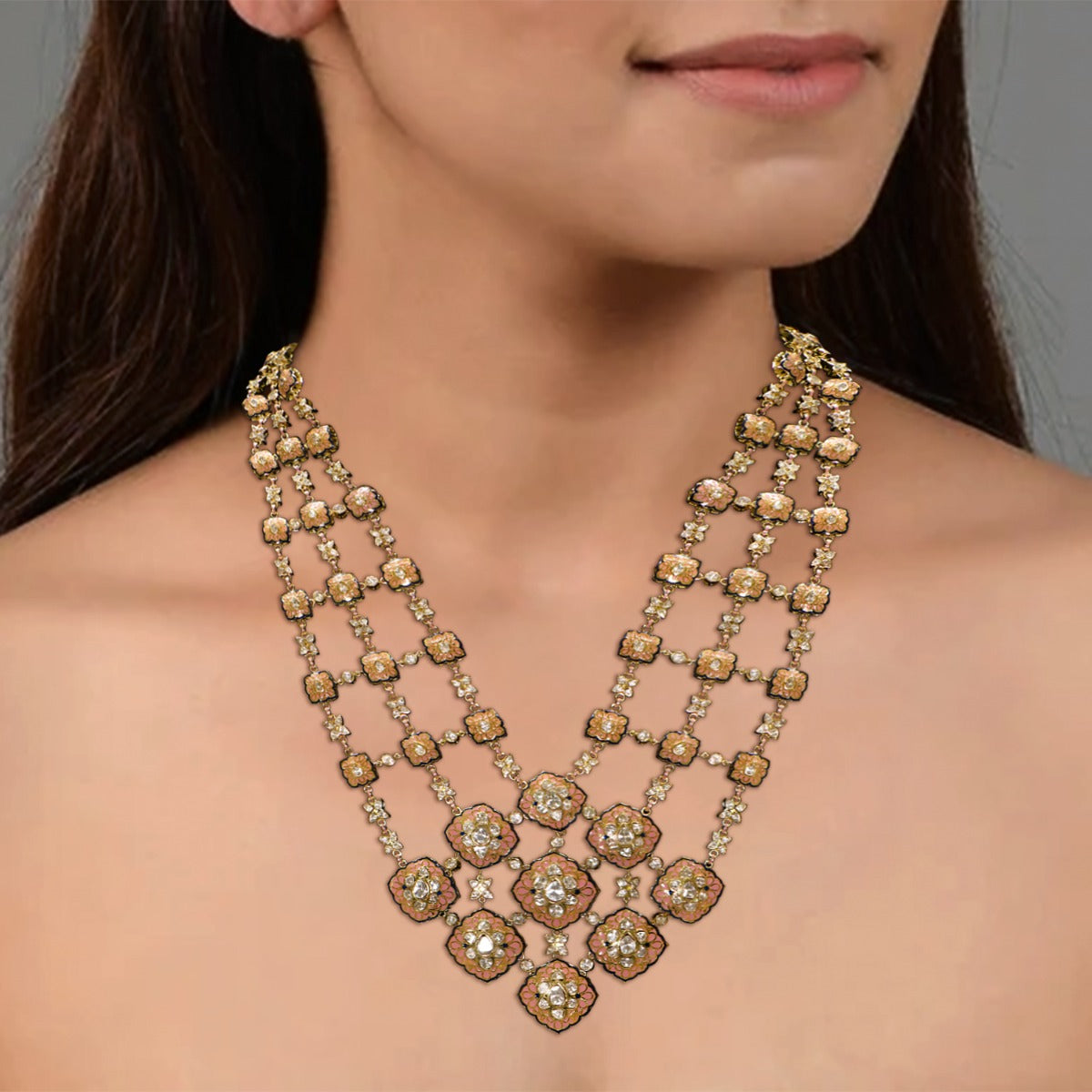 Trifecta Polki Enamel Necklace Set