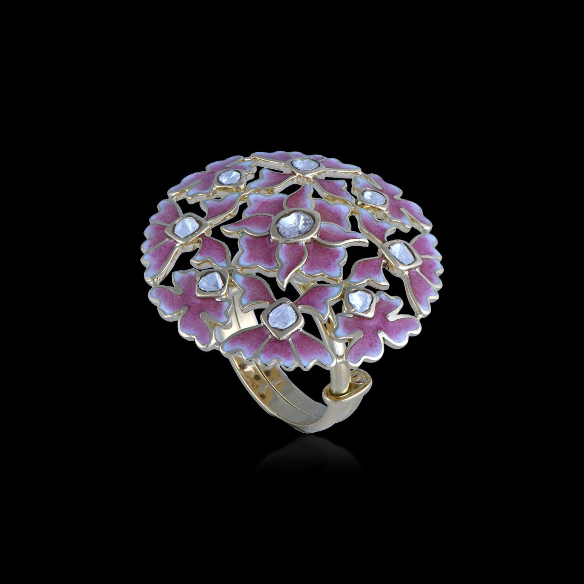 Magenta Petal Polki Ring