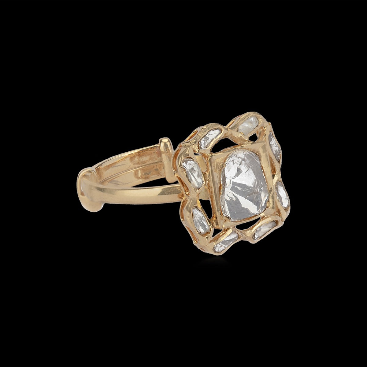 Abstract Square Polki Ring